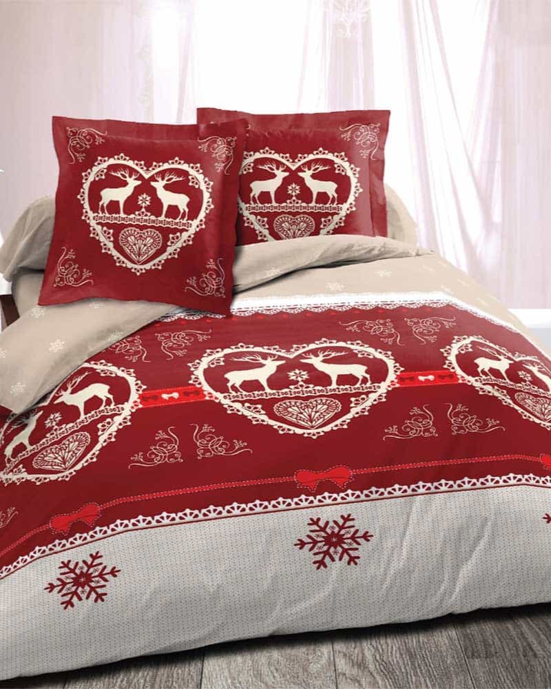 Housse de couette chalet Winter rouge pour lit deux places